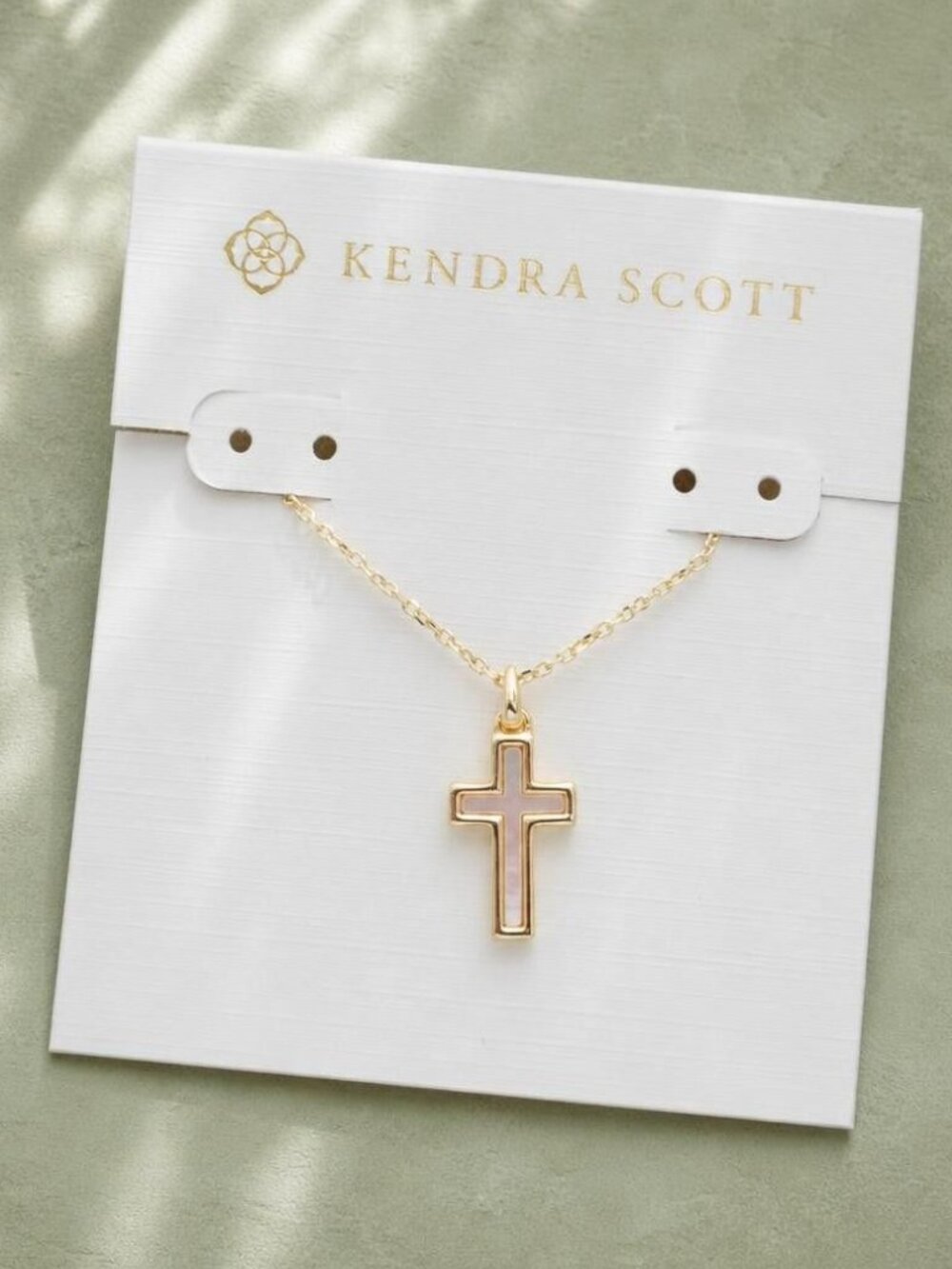 Kendra Scott Cross Gold White Lab Grown Opal Necklace